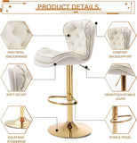 SERENITà Swivel Bar Stools Set of 2 Counter Height Barstools with Back Velvet Upholstered Adjustable Stool Chair Min Century Modern Bar Stool for Kitchen Island (Ivory)