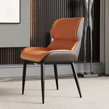 NNEDSZ Orange Brown Italian Minimal List Dining Chairs PU Retro Chair Cafe Kitchen Modern Metal Legs x2