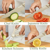 NNEDSZ 6-Piece Kitchen Knife Set Non-Stick Stainless Steel Blades with Universal Knife Block
