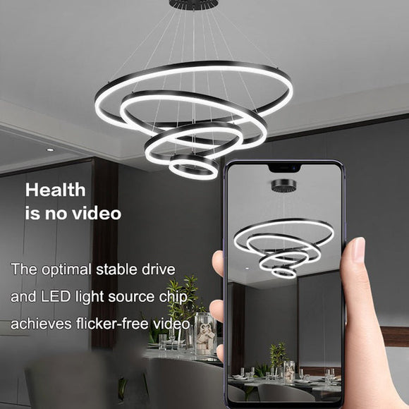 NNEDSZ Black 4 Rings Minimalist LED Pendant Light Adjustable Circular Chandelier