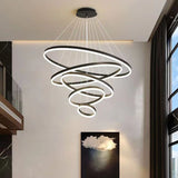 NNEDSZ Black 4 Rings Minimalist LED Pendant Light Adjustable Circular Chandelier