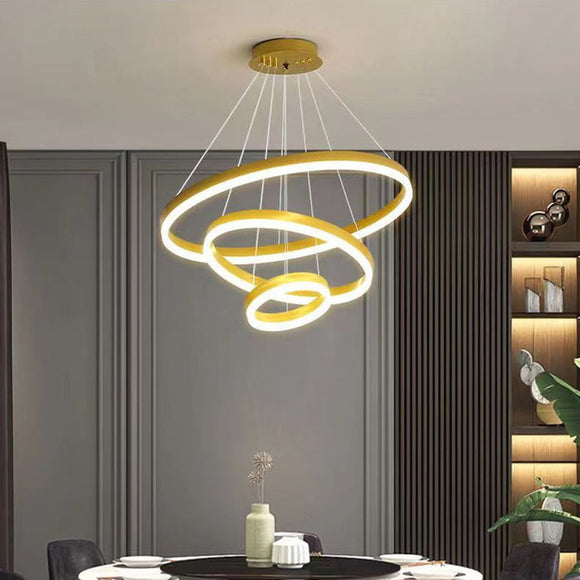 NNEDSZ Gold 3 Rings Minimalist LED Pendant Light Adjustable Circular Chandelier