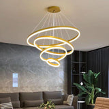 NNEDSZ Gold 4 Rings Minimalist LED Pendant Light Adjustable Circular Chandelier