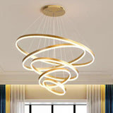 NNEDSZ Gold 4 Rings Minimalist LED Pendant Light Adjustable Circular Chandelier