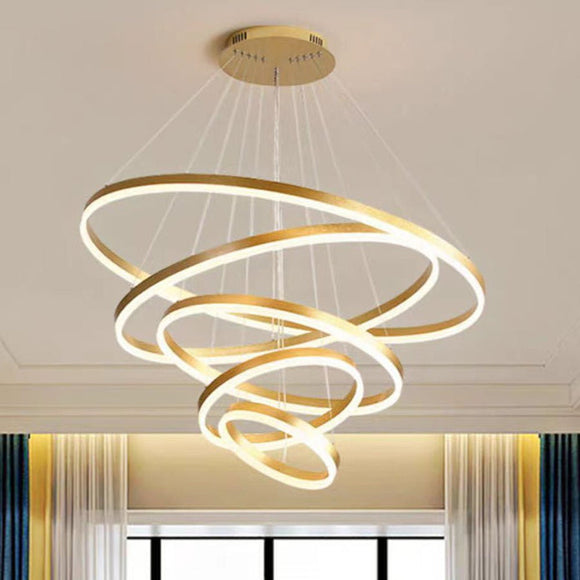 NNEDSZ Gold 5 Rings Minimalist LED Pendant Light Adjustable Circular Chandelier