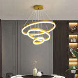 NNEDSZ Gold 5 Rings Minimalist LED Pendant Light Adjustable Circular Chandelier