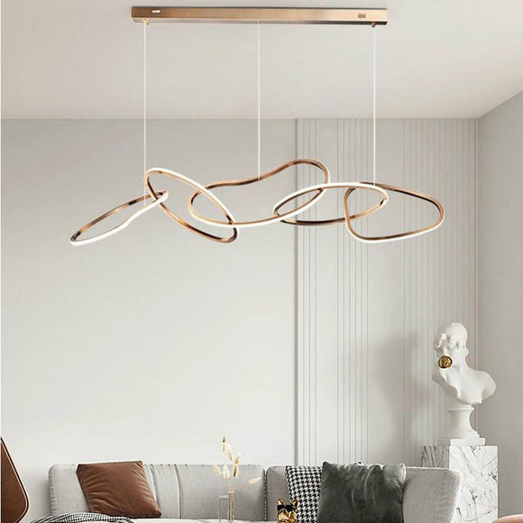 NNEDSZ Nordic Minimalist Rose Gold LED Pendant Light Adjustable Modern Ring Chandelier 120cm