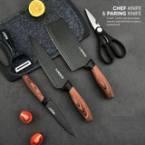 NNEDSZ 6 pieces Kitchen Knife Set Everich Chef Knives Stainless Steel Nonstick Scissor Cutting Board
