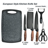 NNEDSZ 6 pieces Kitchen Knife Set Everich Chef Knives Stainless Steel Nonstick Scissor Cutting Board
