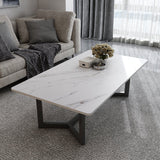 NNEDSZ 120x60cm Matte Grey Minimalist Slate Coffee Table Marble Tea Table Living Room Rectangle Cocktail Side Table Solid Metal Legs