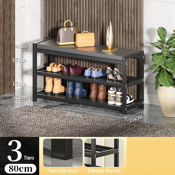 NNEDSZ 3 Tiers 80cm Width Sturdy Steel Multi-layer Shoe Rack with Bench Entryway Shoe Storage Organizer
