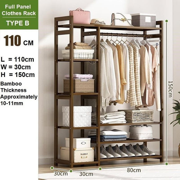 NNEDSZ Bamboo Clothes Rack Garment Closet Storage Organizer Hanging Rail Shelf Dress room 110CM