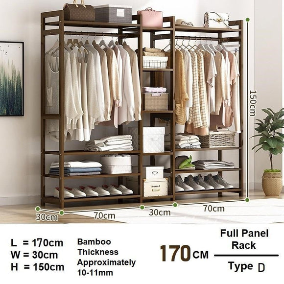NNEDSZ Bamboo Clothes Rack Garment Closet Storage Organizer Hanging Rail Shelf Dress room 170cm