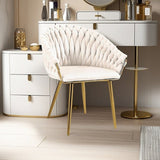 SERENITà Ivory Modern Velvet Dining Chairs, Upholstered Living Room Chair with Woven Back and Golden Metal Legs, Mid-Century Accent Set of 2(Ivory)