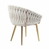 SERENITà Ivory Modern Velvet Dining Chairs, Upholstered Living Room Chair with Woven Back and Golden Metal Legs, Mid-Century Accent Set of 2(Ivory)