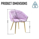 SERENITà Pink Modern Velvet Dining Chairs, Upholstered Living Room Chair with Woven Back and Golden Metal Legs, Mid-Century Accent Set of 2(Pink)