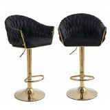 SERENITà GP1863 Modern Velvet Breakfast Bar Stools Swivel Barstools Adjustable Counter Stools with Backrest (Gold-Black)