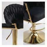 SERENITà GP1863 Modern Velvet Breakfast Bar Stools Swivel Barstools Adjustable Counter Stools with Backrest (Gold-Black)