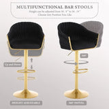 SERENITà GP1863 Modern Velvet Breakfast Bar Stools Swivel Barstools Adjustable Counter Stools with Backrest (Gold-Black)
