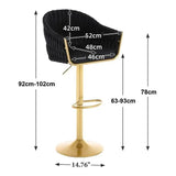 SERENITà GP1863 Modern Velvet Breakfast Bar Stools Swivel Barstools Adjustable Counter Stools with Backrest (Gold-Black)