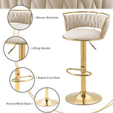 SERENITà Golden Swivel Upholstered Velvet Adjustable Height Counter Stool with Metal Frame Ivory (Set of 2)