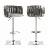 SERENITà Modern Velvet Breakfast Bar Stools Swivel Barstools Adjustable Counter Stools with Backrest (Silver-Grey)