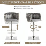 SERENITà Modern Velvet Breakfast Bar Stools Swivel Barstools Adjustable Counter Stools with Backrest (Silver-Grey)