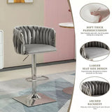 SERENITà Modern Velvet Breakfast Bar Stools Swivel Barstools Adjustable Counter Stools with Backrest (Silver-Grey)