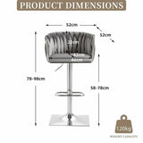 SERENITà Modern Velvet Breakfast Bar Stools Swivel Barstools Adjustable Counter Stools with Backrest (Silver-Grey)