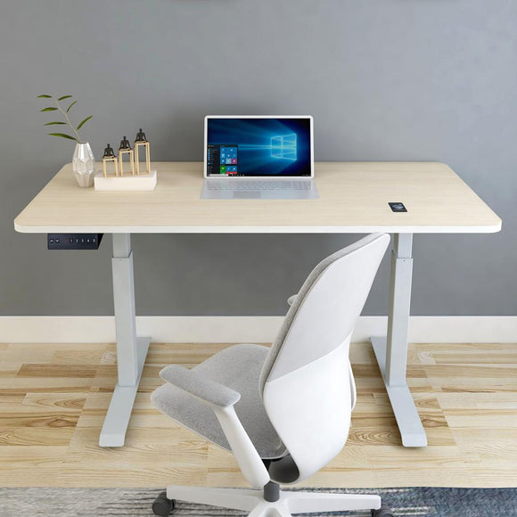 NNEDSZ 140cm Standing Desk Height Adjustable Sit Stand Motorised Grey Single Motor Frame Maple Top