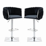 SERENITà Modern Velvet Breakfast Bar Stools Swivel Barstools Adjustable Counter Stools with Backrest (Silver-Black)