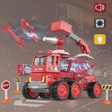 NNEDSZ DanBaoLe Magnetic Fire Truck DIY Assembly Eneineering Vehicle with Music Lights Red Christmas Gift