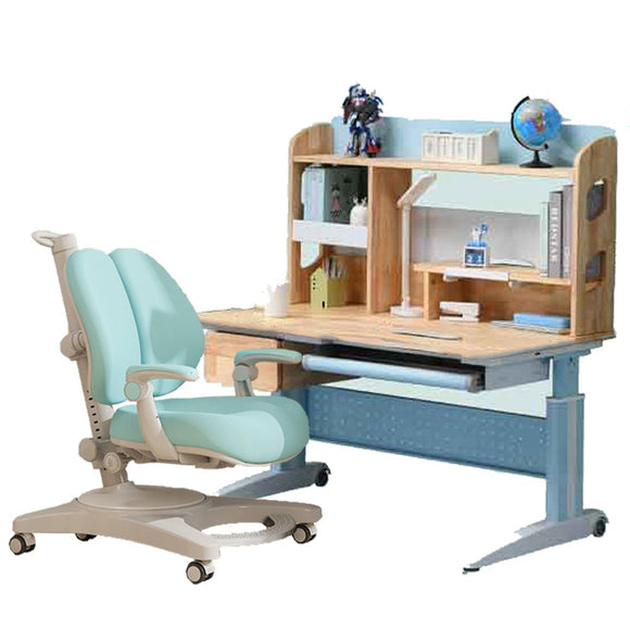 NNEDSZ Solid Rubber Wood Height Adjustable Children Kids Ergonomic Blue  Study Desk Chair Set  120cm AU