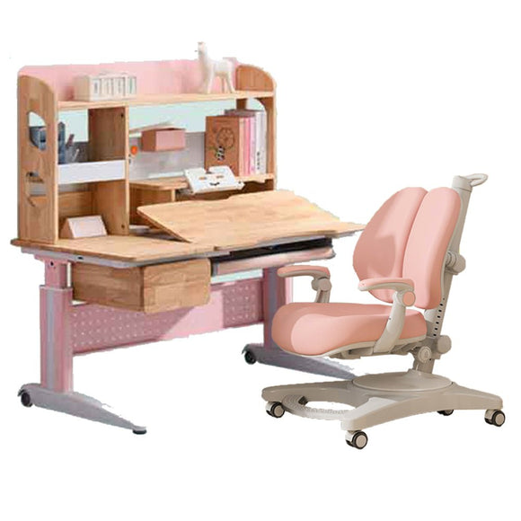 NNEDSZ Solid Rubber Wood Height Adjustable Children Kids Ergonomic Pink Study Desk Chair 120cm AU