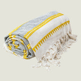 NNEDSZ Woven Jacquard Tassel Natural Yellow Stripe Bed Sofa Throw 127 x 152 cm
