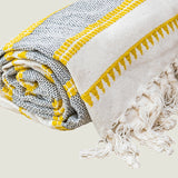 NNEDSZ Woven Jacquard Tassel Natural Yellow Stripe Bed Sofa Throw 127 x 152 cm