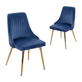 NNEDSZ Viva Forever Set of 2 Blue Velvet Dining Chairs – Art Deco Design with Gold Metal Legs