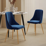 NNEDSZ Viva Forever Set of 2 Blue Velvet Dining Chairs – Art Deco Design with Gold Metal Legs