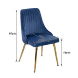 NNEDSZ Viva Forever Set of 2 Blue Velvet Dining Chairs – Art Deco Design with Gold Metal Legs