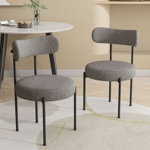 NNEDSZ Plush Boucle Cushioned Elsa Dining Chairs in Slate Grey