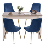 NNEDSZ Grey Rectangular Dining Table with 4x Blue Velvet Chairs