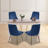 NNEDSZ Grey Rectangular Dining Table with 4x Blue Velvet Chairs