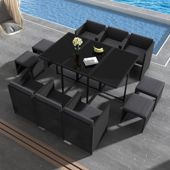NNEDSZ Bali 11 Piece Outdoor Dining Set-Black