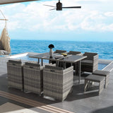 NNEDSZ Bali 11 Piece Outdoor Dining Set-Grey
