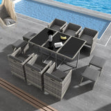 NNEDSZ Bali 11 Piece Outdoor Dining Set-Grey