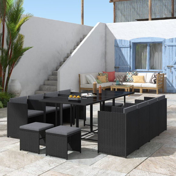 NNEDSZ Bali 13PC Outdoor Dining Set-Black