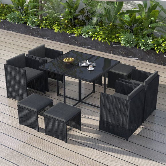 NNEDSZ Horrocks 8 Seater Outdoor Dining Set-Black