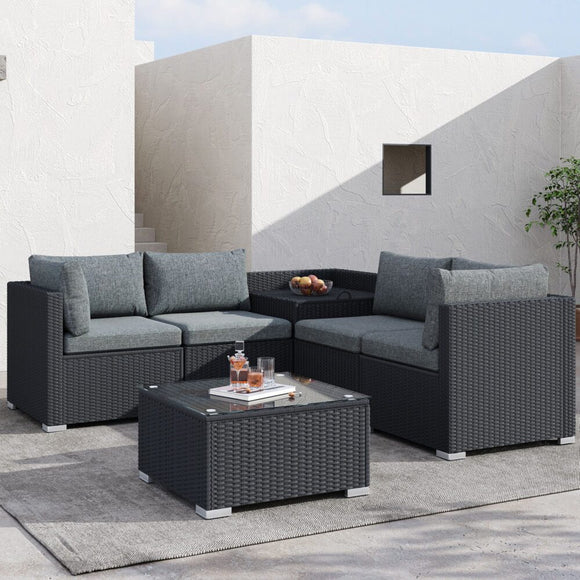 NNEDSZ 6PCS Outdoor Modular Lounge Sofa Coogee-Black
