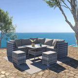 NNEDSZ 8PC Outdoor Dining Set Wicker Table &amp; Chairs-Grey