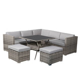 NNEDSZ 8PC Outdoor Dining Set Wicker Table &amp; Chairs-Grey